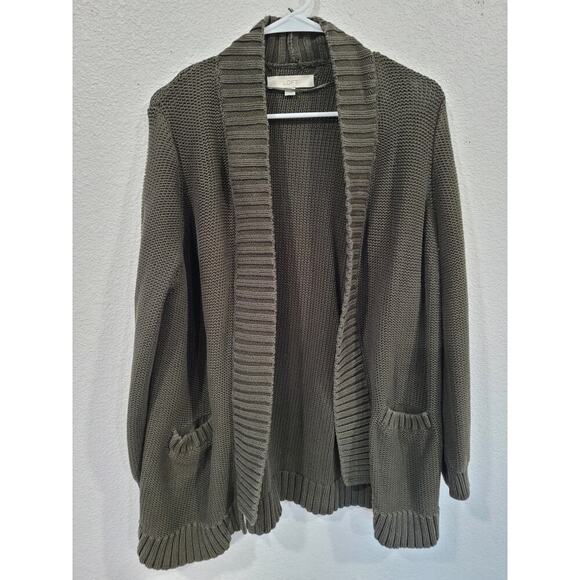Loft‎ Heavy Knit Green Women's Cardigan Cotton Long Sleeve size XXL #5 - Picture 1 of 5